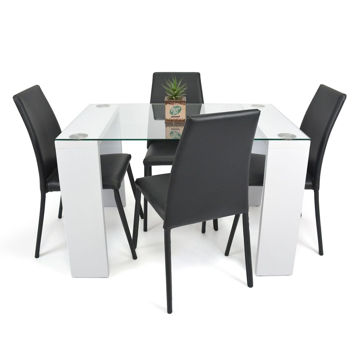 MICA - Juego de Comedor Moderno para 4 Personas Blanco (Comedor + 4 Sillas) Mica
