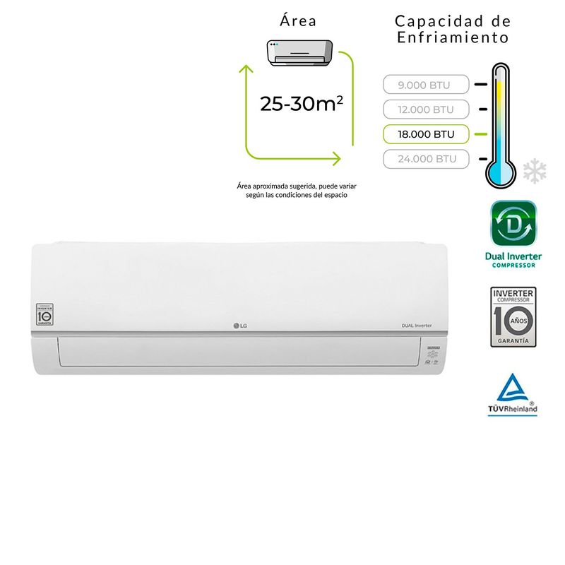 LG - Aire acondicionado DualCool Inverter 18000 BTU 220V-VM182C7