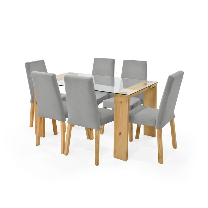 MICA - Juego de Comedor Moderno para 6 Personas en Vidrio Gris (Comedor + 6 Sillas) Mica