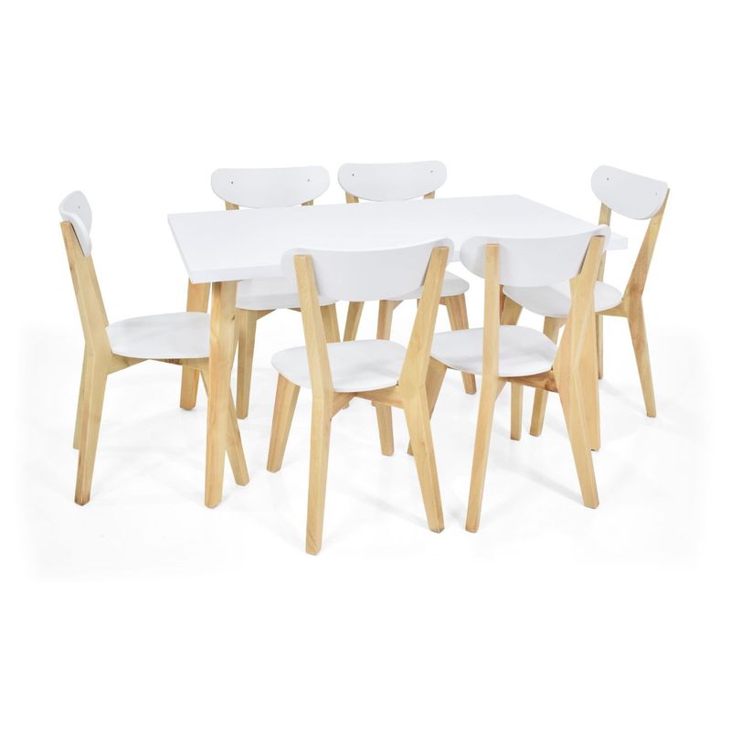 MICA - Juego de Comedor Moderno para 6 Personas en Aglomerado MDF Blanco (Comedor + 6 Sillas) Mica
