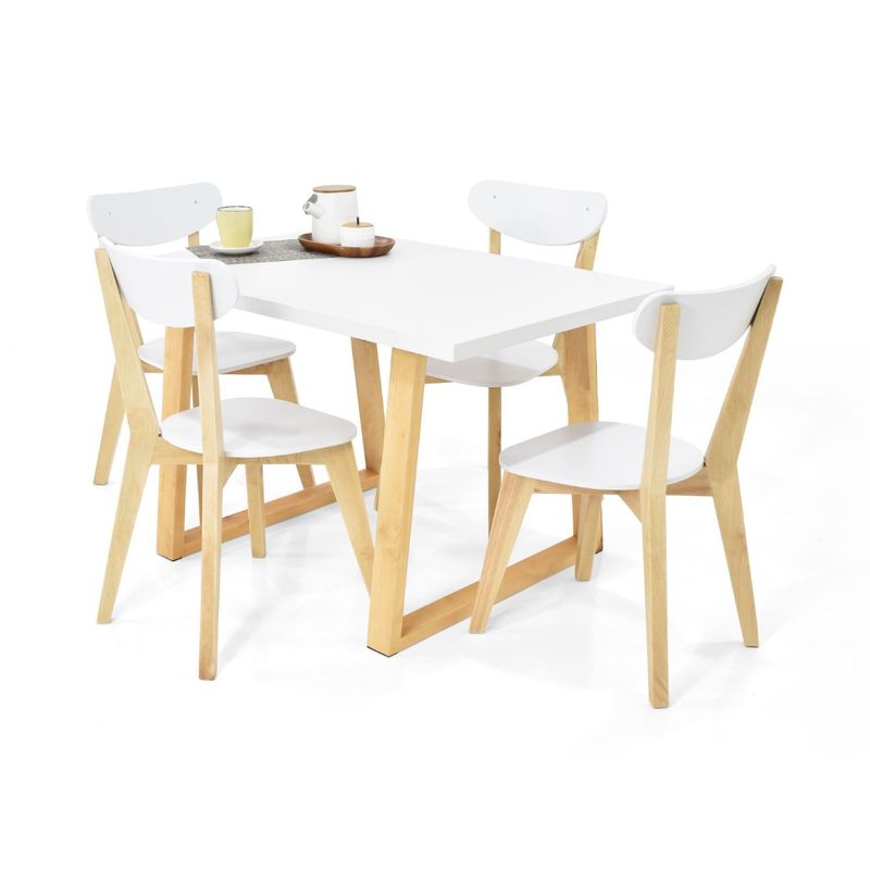MICA - Juego de Comedor Moderno para 4 Personas en Aglomerado MDF Blanco (Comedor + 4 Sillas) Mica