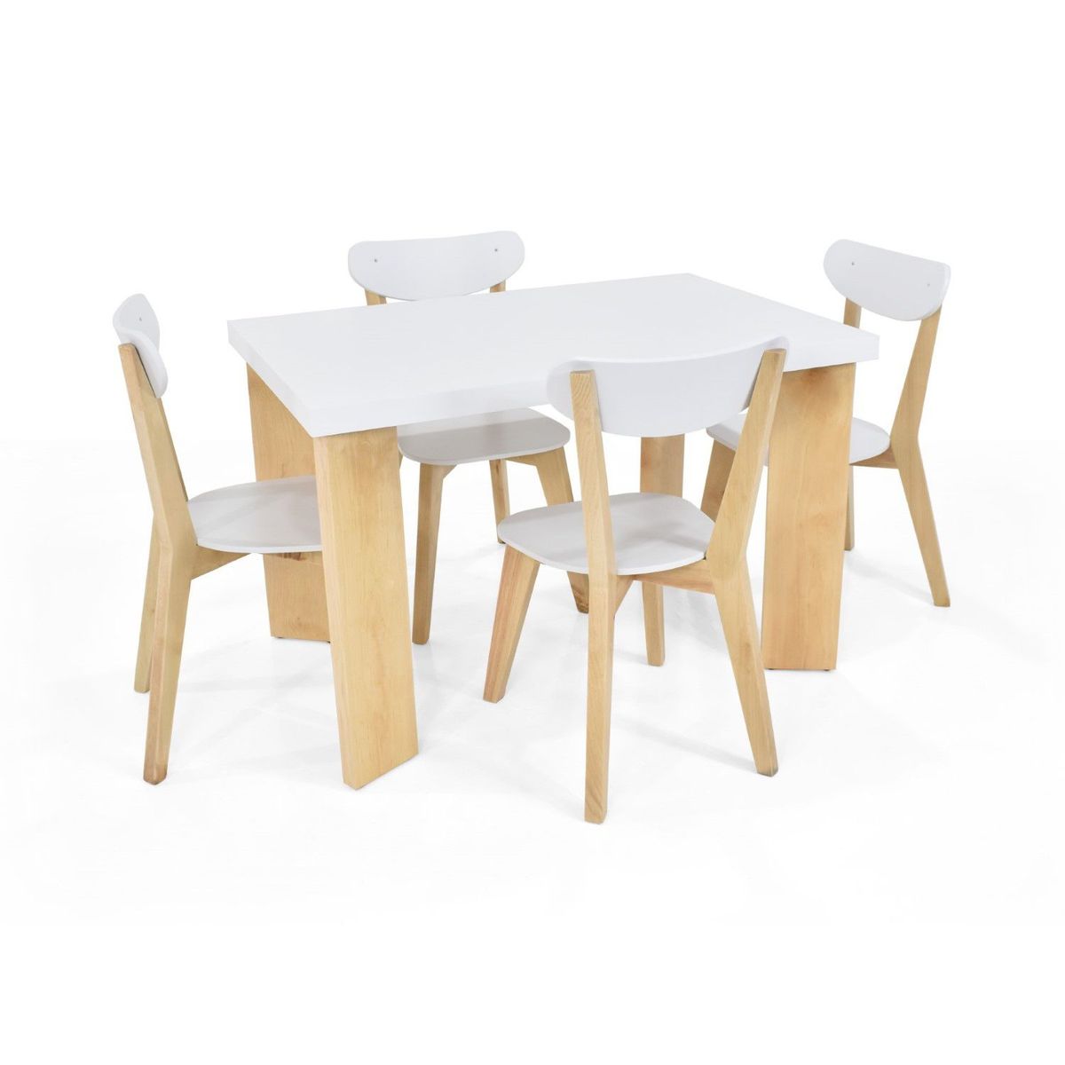 MICA - Juego de Comedor Moderno para 4 Personas en Aglomerado MDF Blanco (Comedor + 4 Sillas) Mica