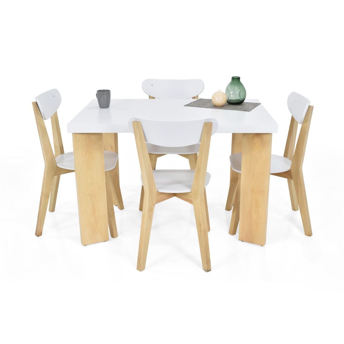 MICA - Juego de Comedor Moderno para 4 Personas en Aglomerado MDF Blanco (Comedor + 4 Sillas) Mica
