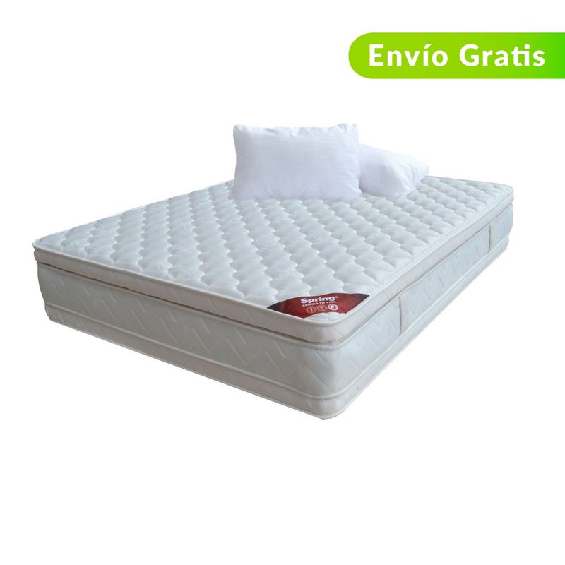 COLCHONES SPRING - Colchón Doble Firmeza Media Ortopédico con Pillow Resortado Descanso Perfecto 140 x 190 cm + 2 Almohadas Colchones Spring