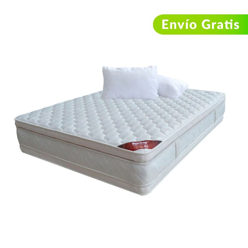 COLCHONES SPRING - Colchón Queen Firmeza Media Ortopédico con Pillow Resortado Descanso Perfecto 160 x 190 cm + 2 Almohadas Colchones Spring