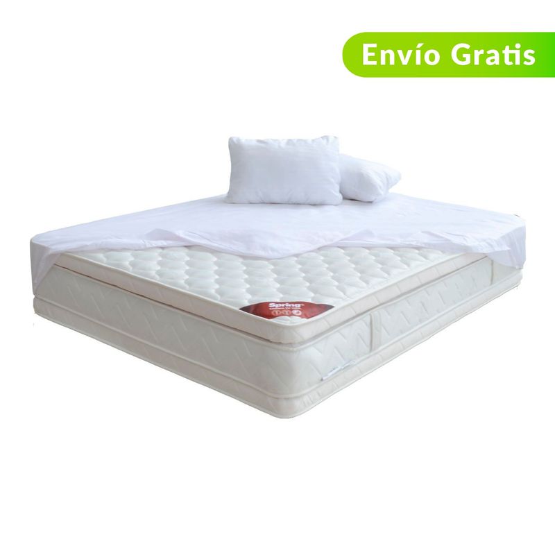 COLCHONES SPRING - Colchón Doble Firmeza Media Ortopédico con Pillow Resortado Descanso Perfecto 140 x 190 cm + 2 Almohadas + Protector Colchones Spring
