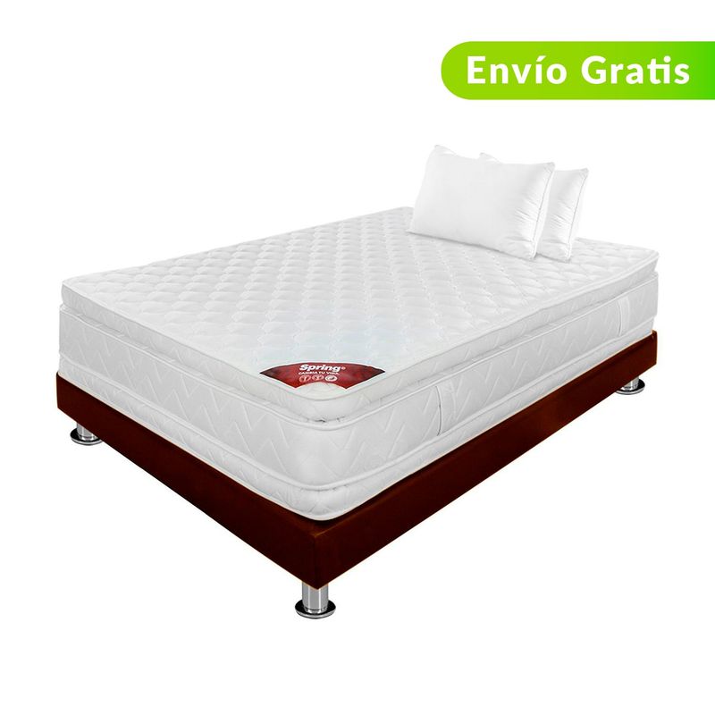 COLCHONES SPRING - Colchón con Base Cama Doble Firmeza Media Ortopédico con Pillow Resortado Descanso Perfecto 140 x 190 cm + 2 Almohadas Colchones Spring