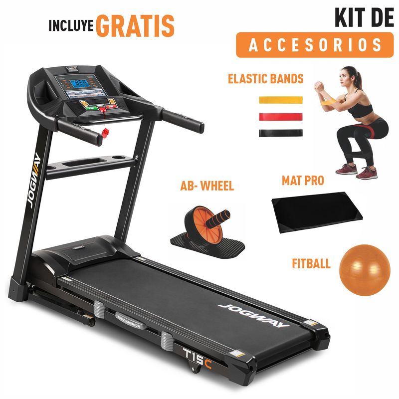 JOGWAY - Caminadora Trotadora eléctrica plegable con bluetooth incluye kit de accesorios Jogway T15C