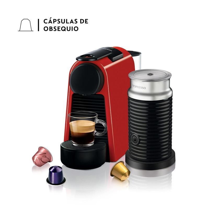 NESPRESSO - Cafetera de Cápsulas Nespresso Essenza Mini Roja con Espumador de Leche