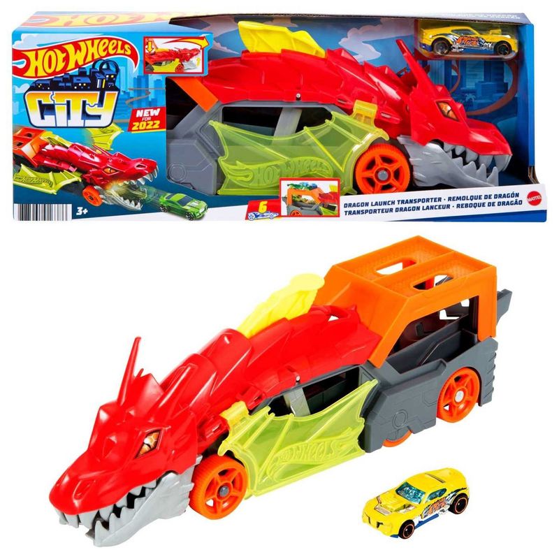HOT WHEELS - Pista de carro Hot Wheels City Remolque de Dragón