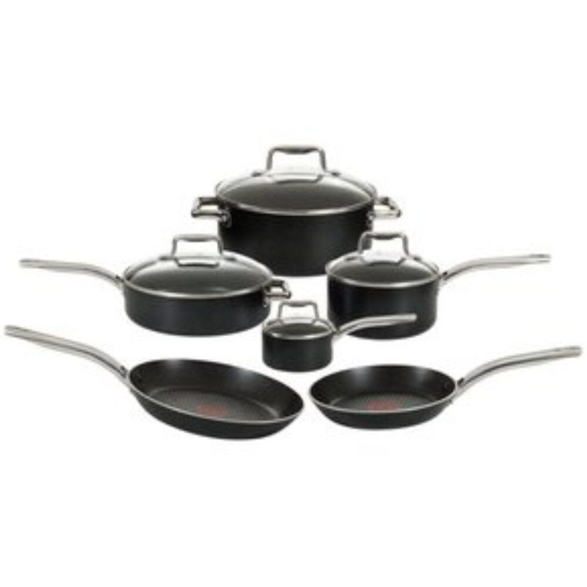 T-FAL - Batería TEFAL 10 Piezas  Antiadherente Negra