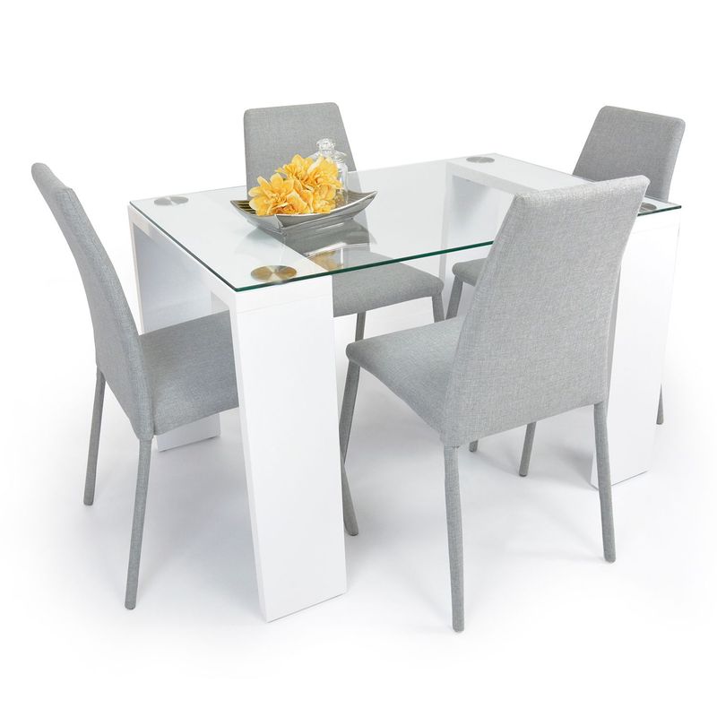MICA - Juego de Comedor Moderno para 4 Personas Gris (Comedor + 4 Sillas) Mica