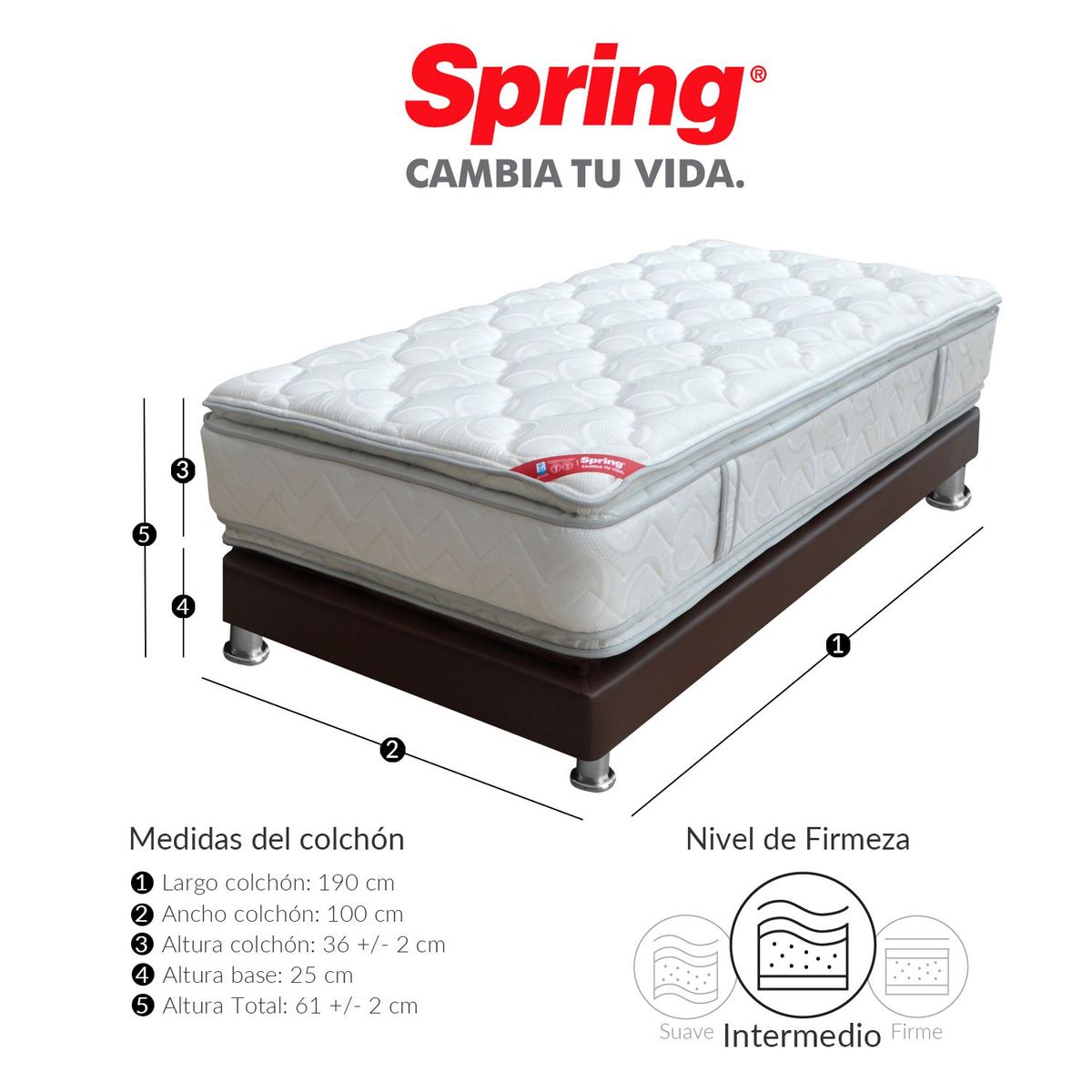 COLCHONES SPRING - Colchón con Base Cama Sencillo Vital Td5 100 x 190 cm Colchones Spring