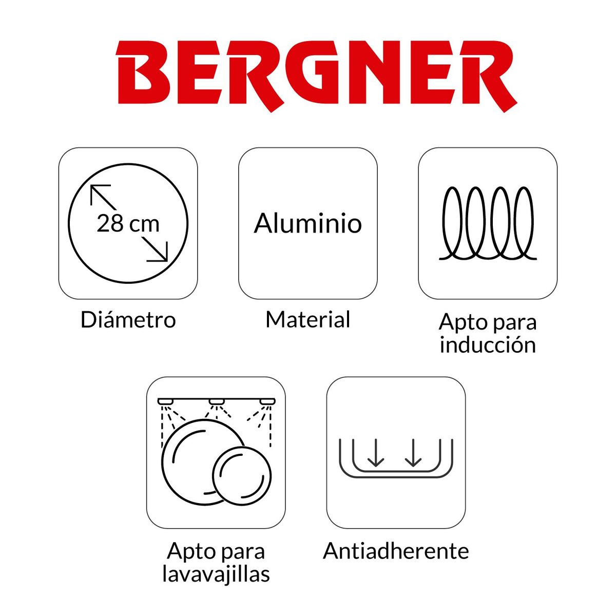 BERGNER - Parrilla Bergner Antiadherente Aluminio 28 cm
