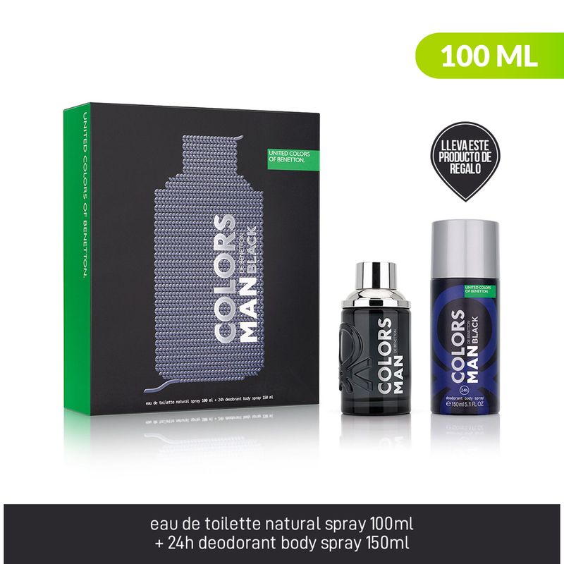 BENETTON - Set de Perfume Hombre Benetton Colors Black 100 ml EDT + Desodorante 150 ml