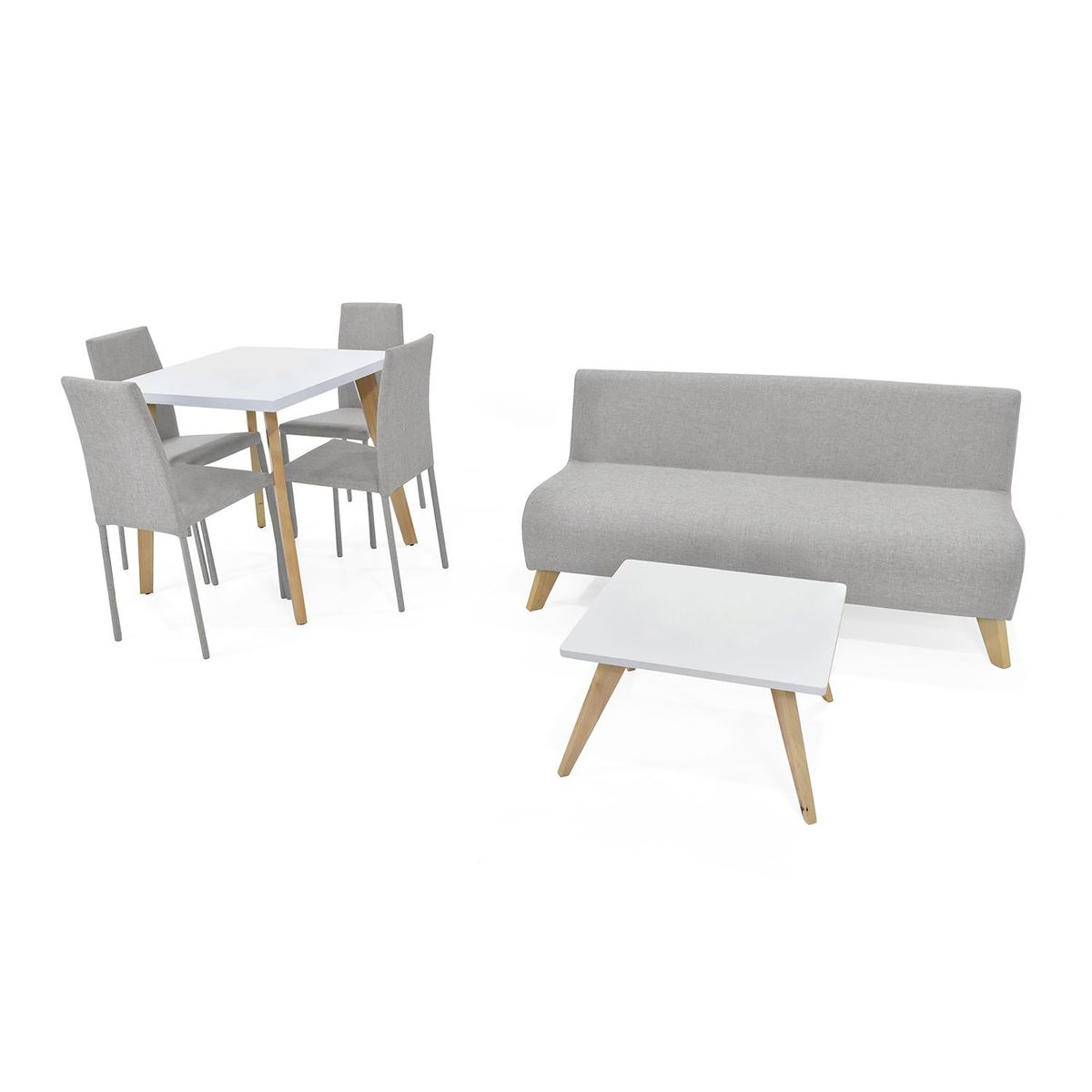 MICA - Juego de Sala Moderno en Poliéster (Sofá 3 Puestos + Mesa de Centro + Comedor 4 Puestos) Túnez Mica