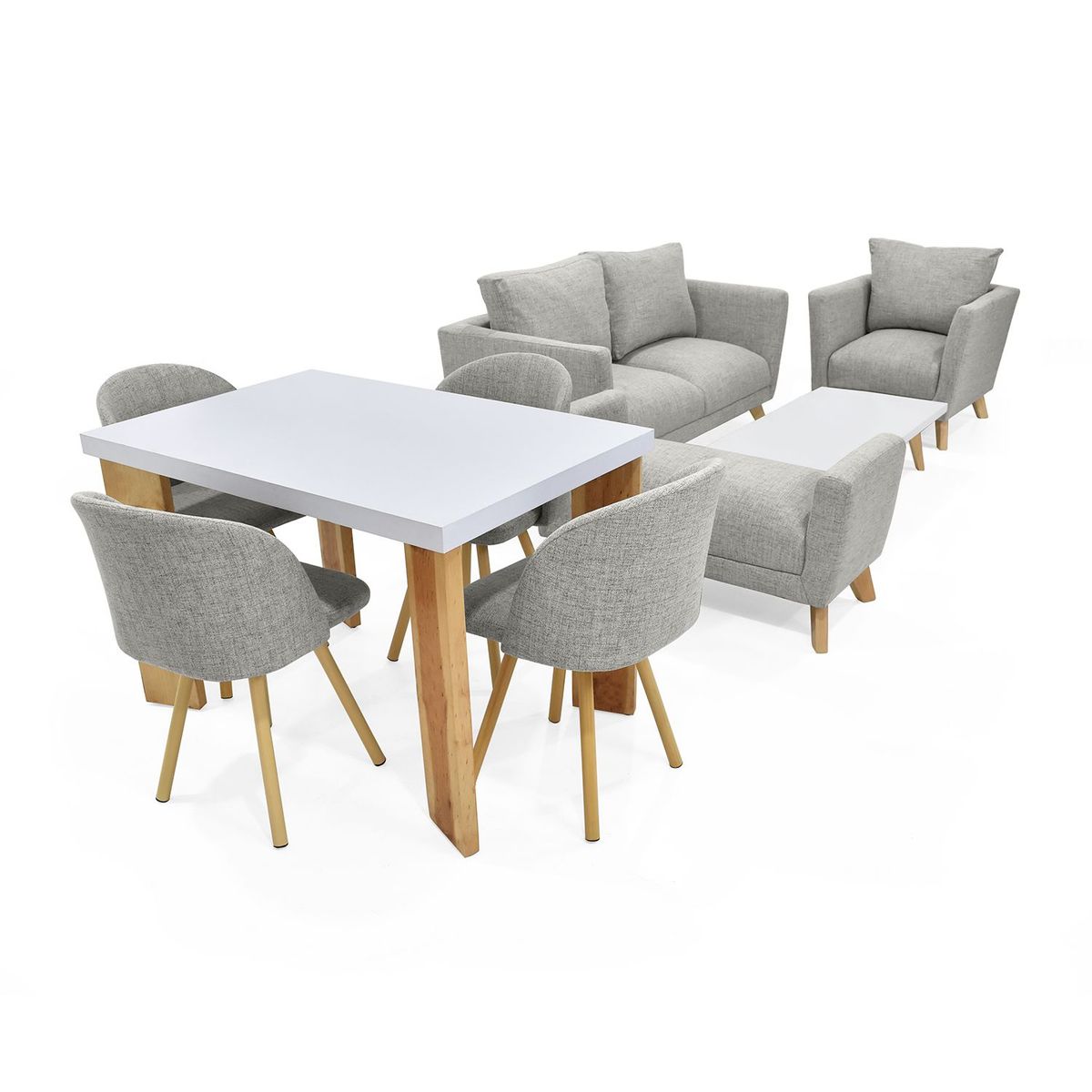 MICA - Juego de Sala Moderno en Poliéster (Sofá + Poltrona + Puff + Comedor + Mesa de Centro) Túnez Bakú Mica 