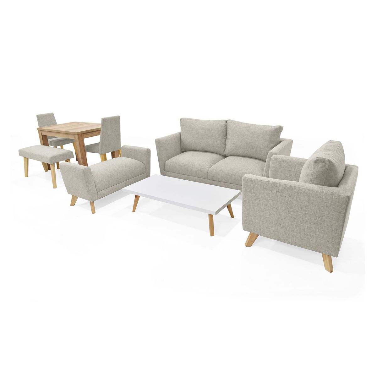 MICA - Juego de Sala Moderno en Poliéster (Sofá + Poltrona + Puff + Comedor + Mesa de Centro) Túnez Morelia Mica 