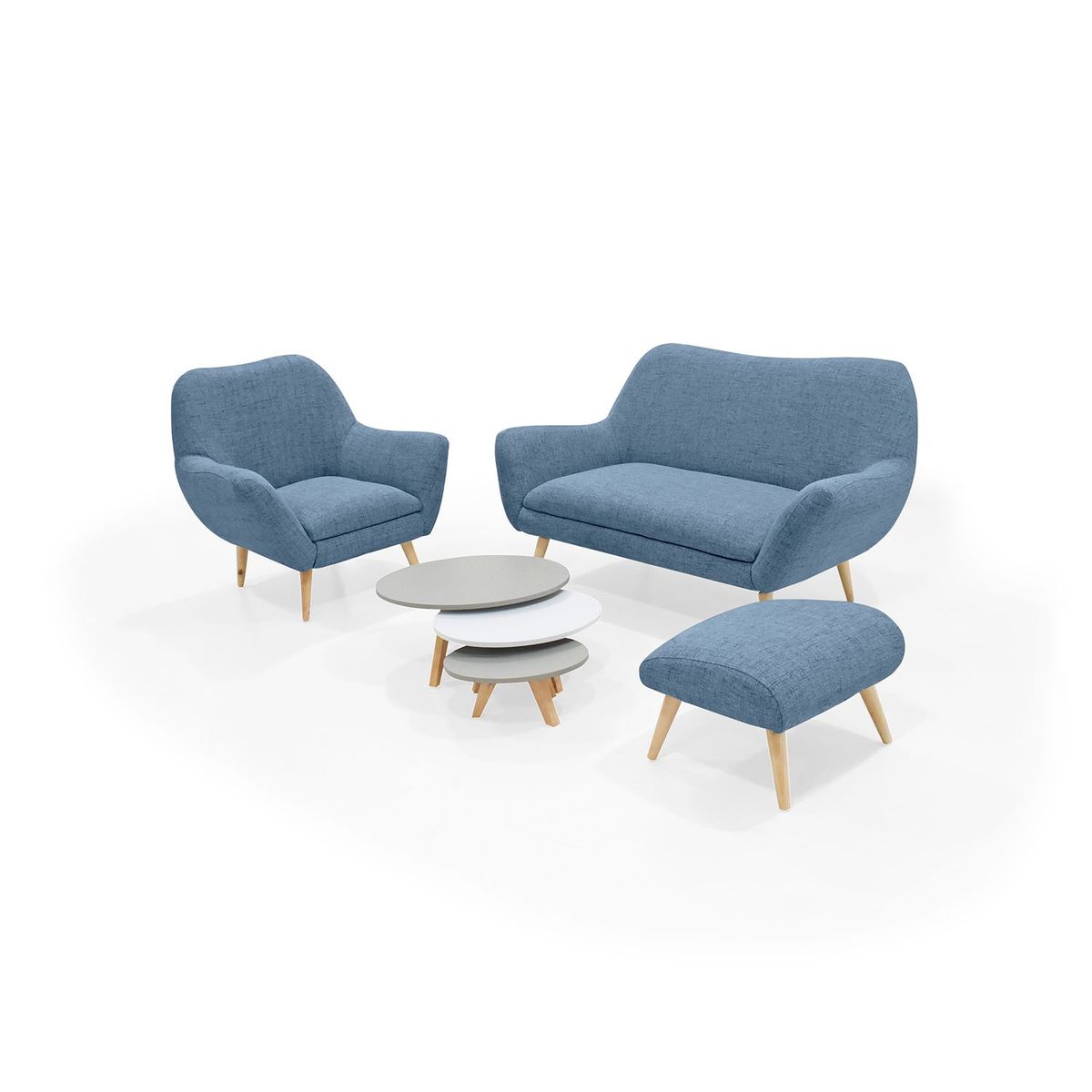 MICA - Juego de Sala Moderno en Poliéster (Sofá + Poltrona + Puff + 3 Mesas de Centro) Colima Mica 