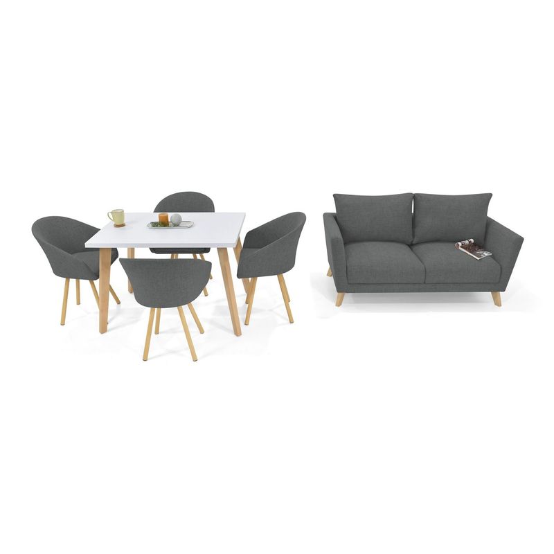 MICA - Juego de Sala Moderno en Poliéster (Sofá 2 Puestos + Comedor 4 Puestos) Túnez Mica