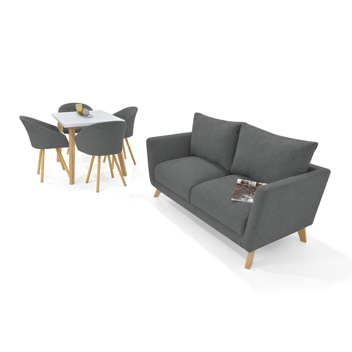 MICA - Juego de Sala Moderno en Poliéster (Sofá 2 Puestos + Comedor 4 Puestos) Túnez Mica