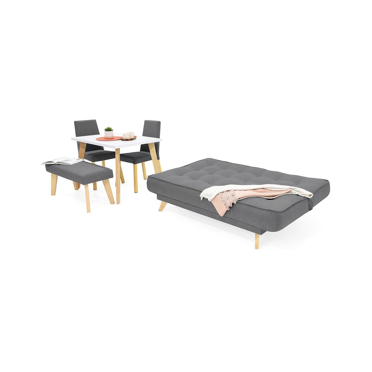 MICA - Juego de Sala Moderno en Poliéster (Sofá Cama + Comedor) Ghana Mica