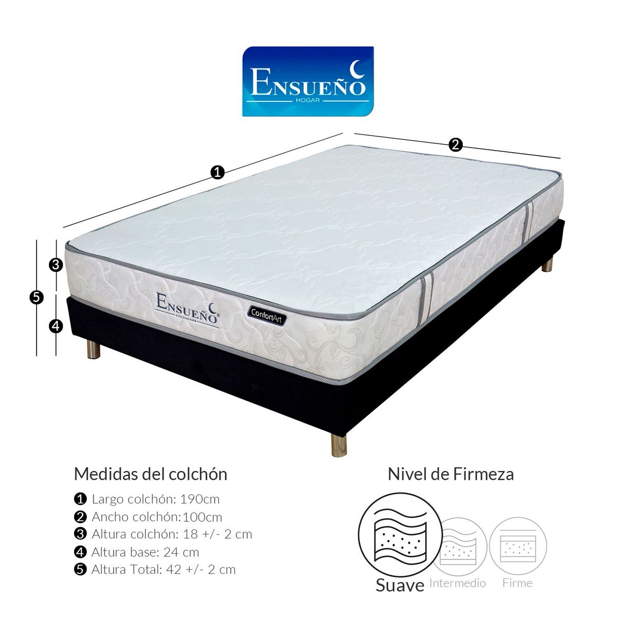 ENSUEÑO HOGAR - Colchón con base Sencillo Perfect Rest Suave
