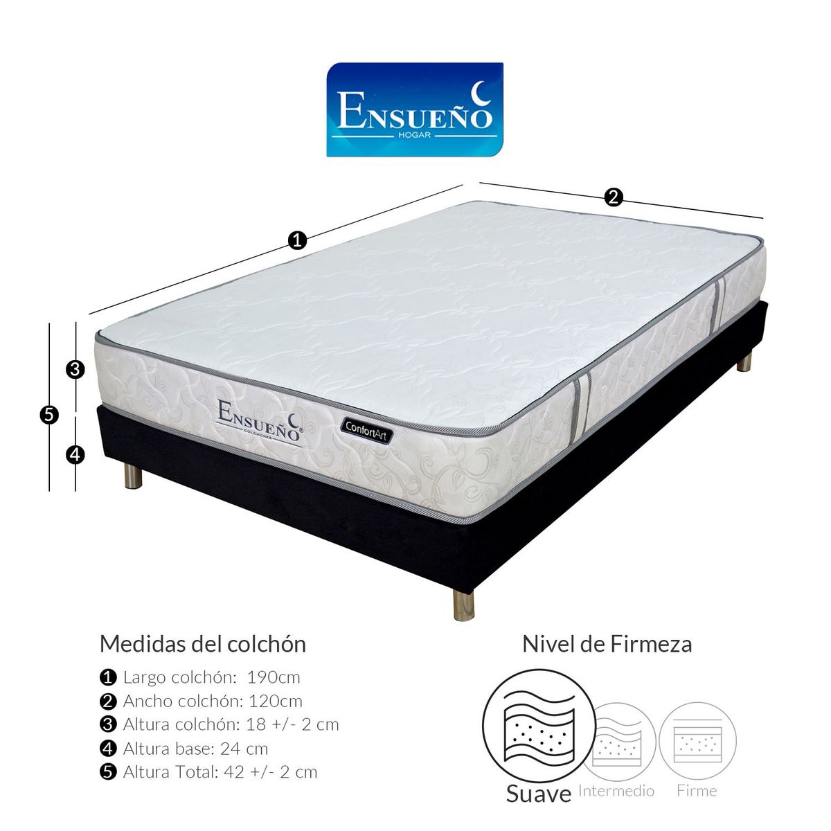 ENSUEÑO HOGAR - Colchón con base Semidoble Perfect Rest Suave
