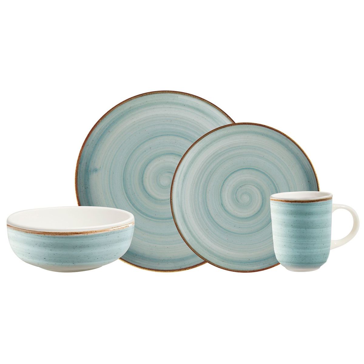 CORONA - Vajilla Corona: Cerámica Caoba Azul 4 puestos 16 piezas