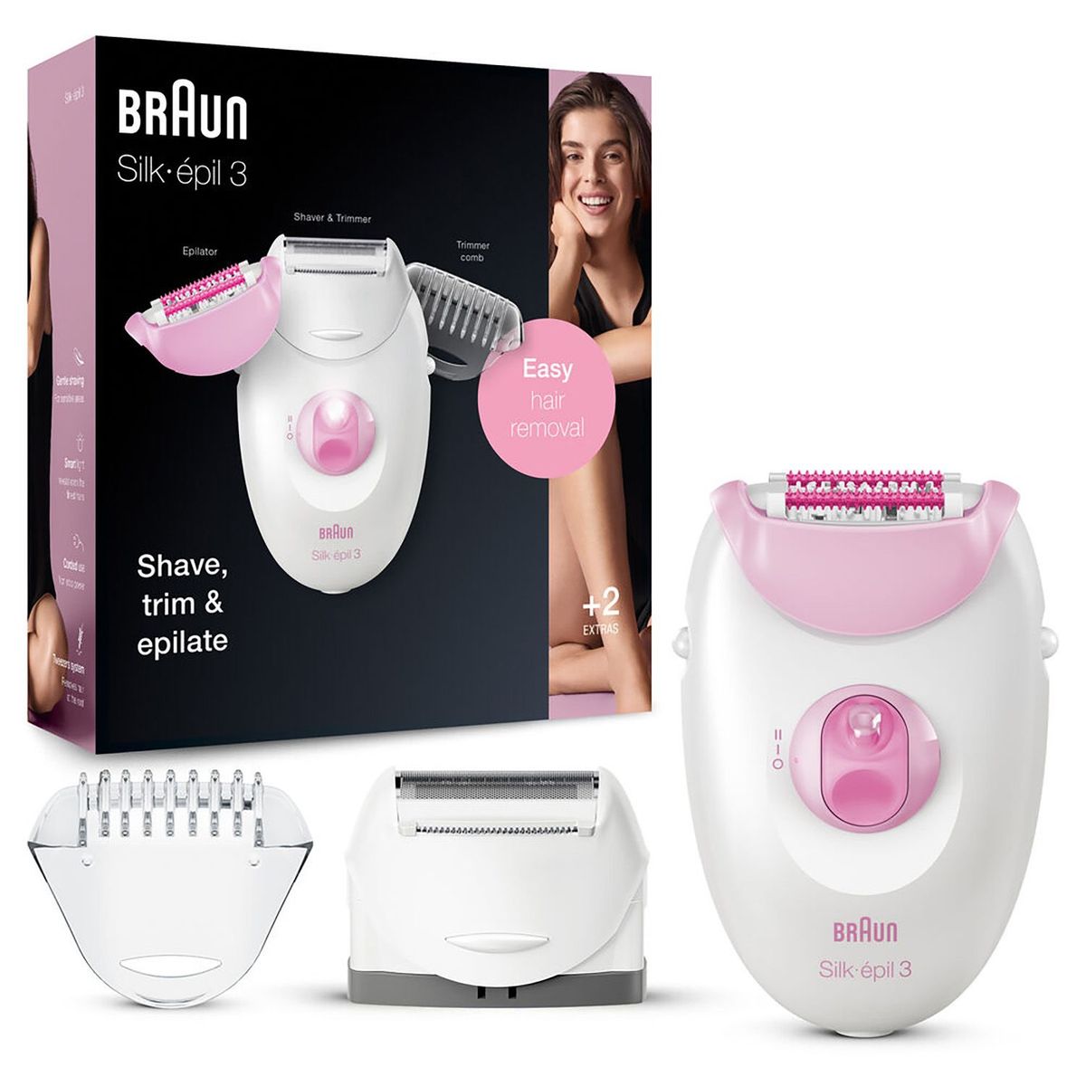 BRAUN - Braun Silk-épil 3, Depiladora eléctrica Mujer 2en1, 3-270