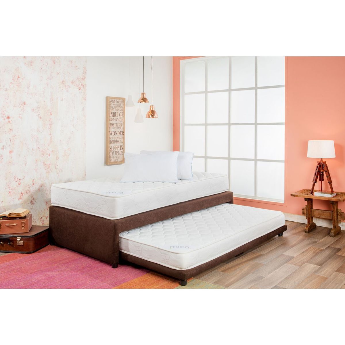 MICA - Cama Nido Sencillo Firme Espumado Funcional + 2 Almohadas Mica