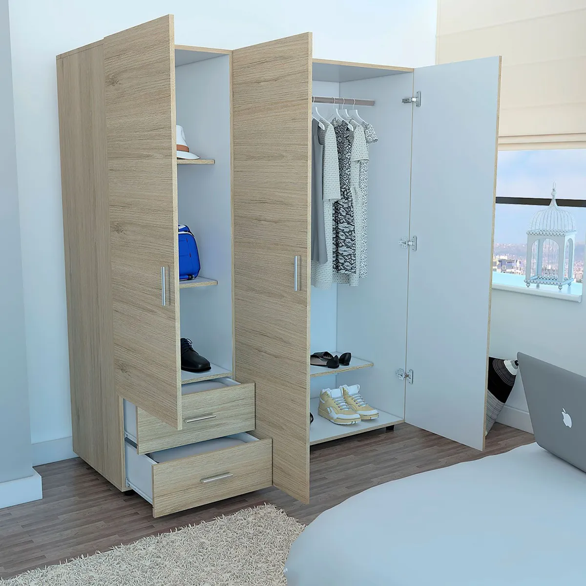 RTA MUEBLES - Closet Moderno en Aglomerado MDF 3 Puertas 2 Cajones 160 x 140 x 48 cm RTA Design  - Mueble