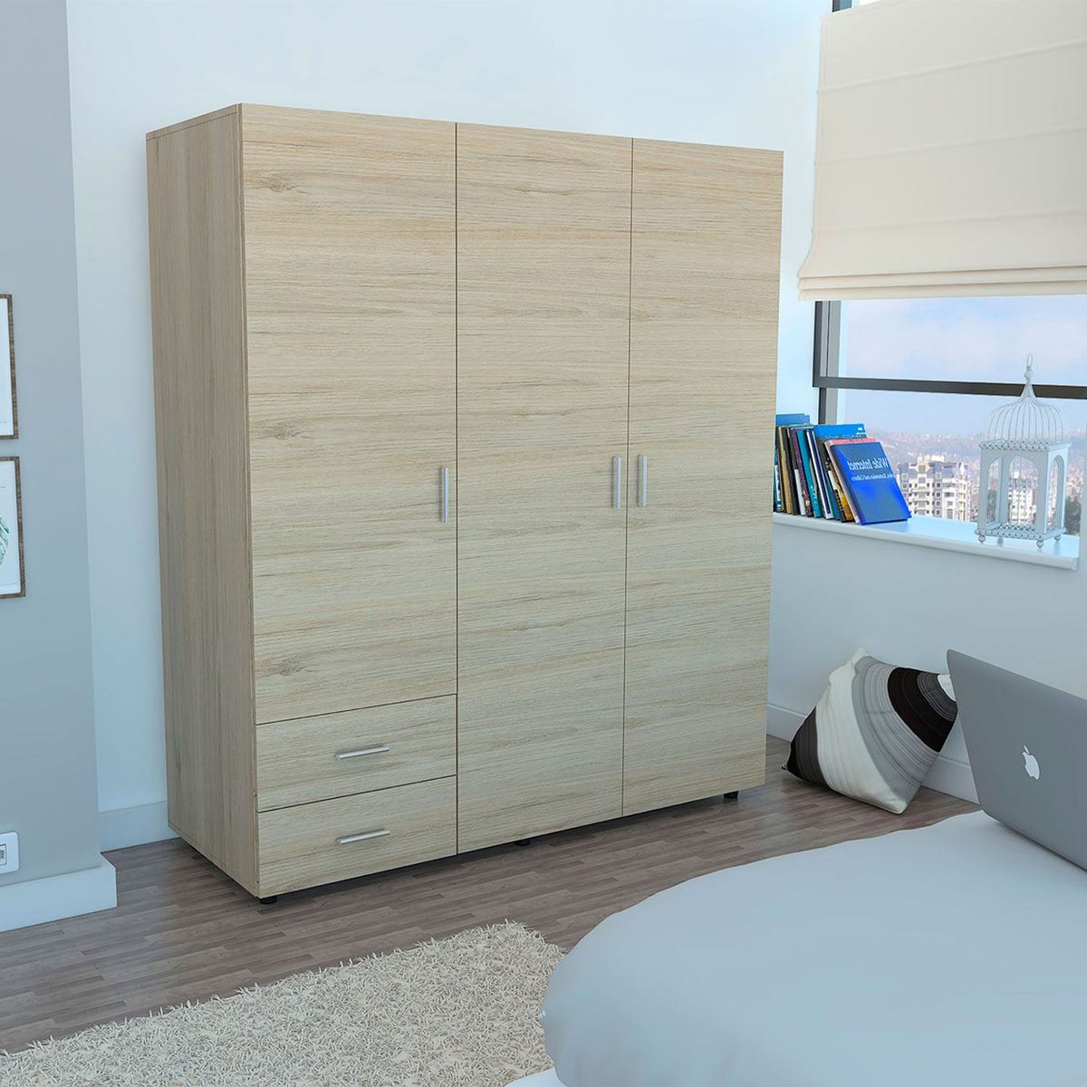 RTA MUEBLES - Closet Moderno en Aglomerado MDF 3 Puertas 2 Cajones 160 x 140 x 48 cm RTA Design  - Mueble