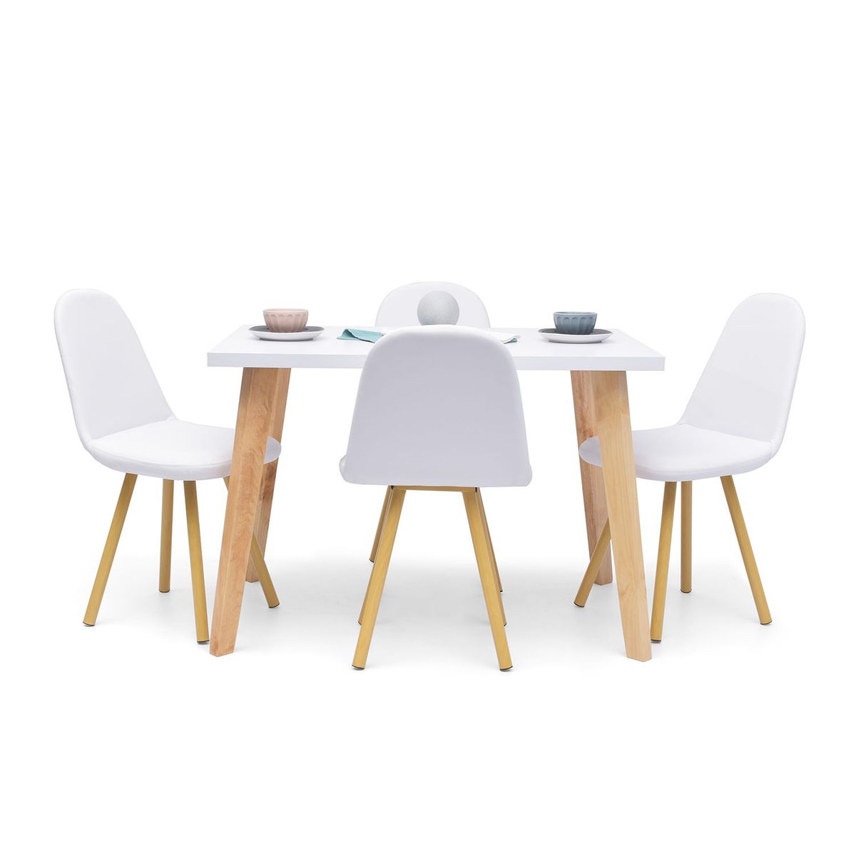 MICA - Juego de Comedor Moderno para 4 Personas Blanco (Comedor + 4 Sillas) Mica