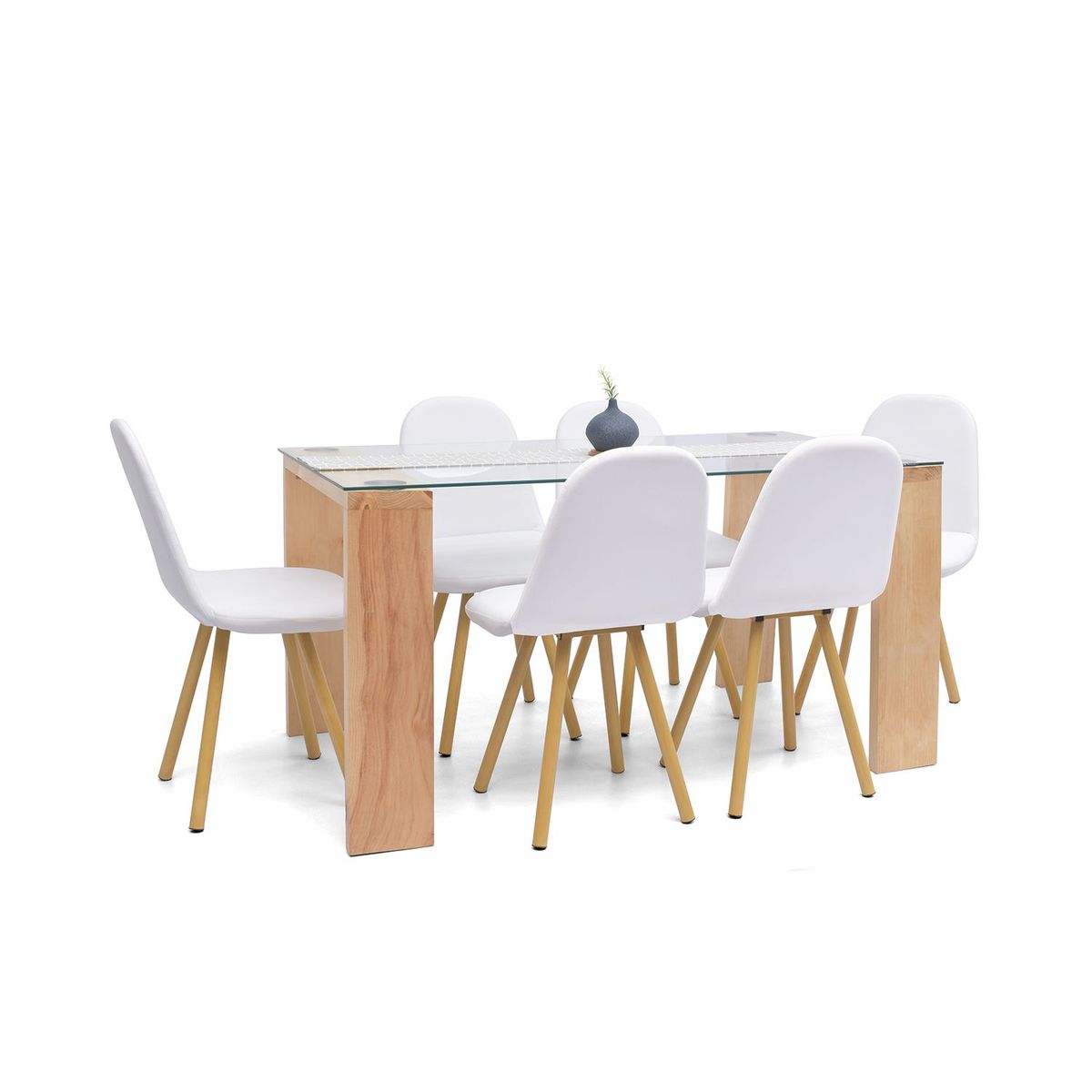 MICA - Juego de Comedor Moderno para 6 Personas Blanco (Comedor + 6 Sillas) Mica