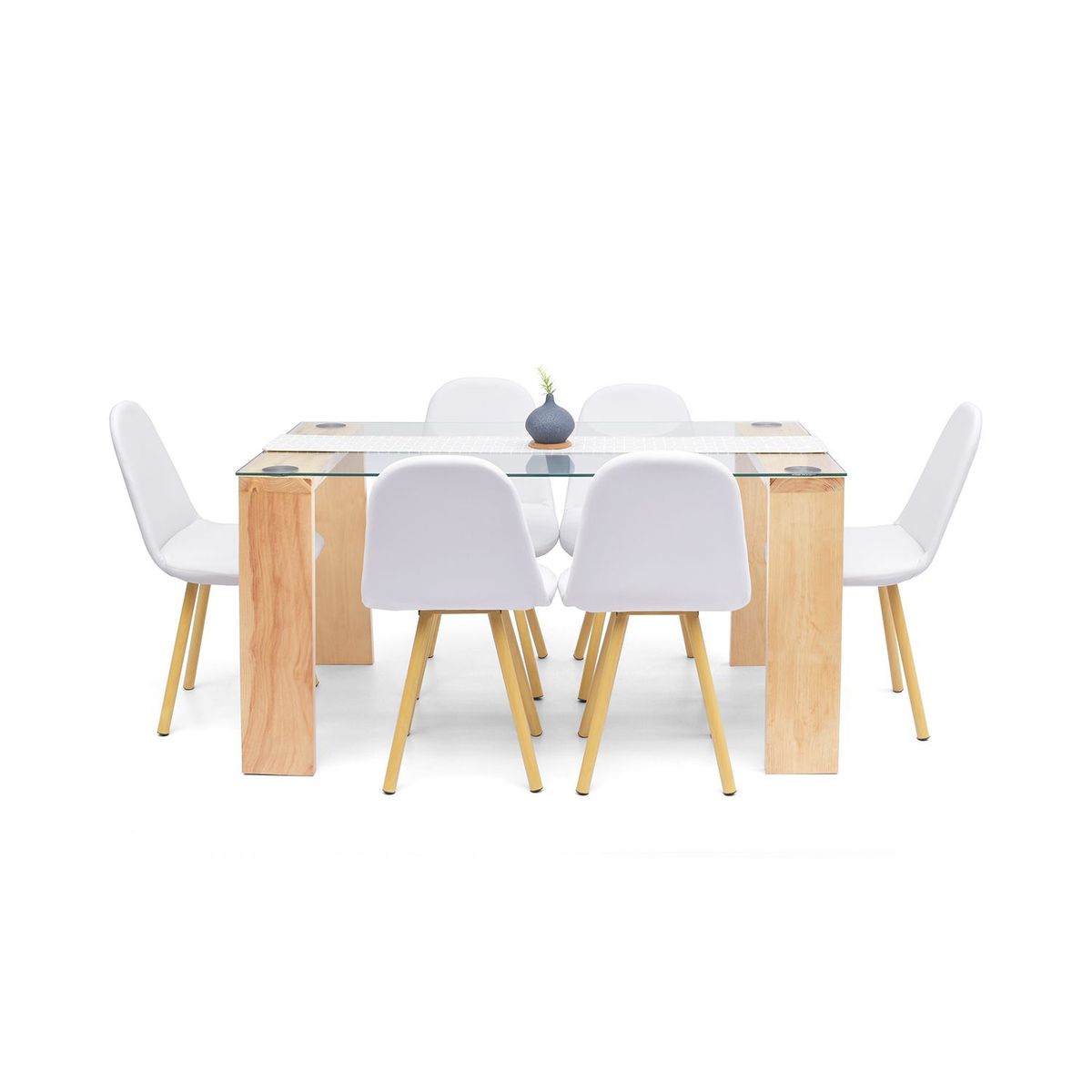 MICA - Juego de Comedor Moderno para 6 Personas Blanco (Comedor + 6 Sillas) Mica