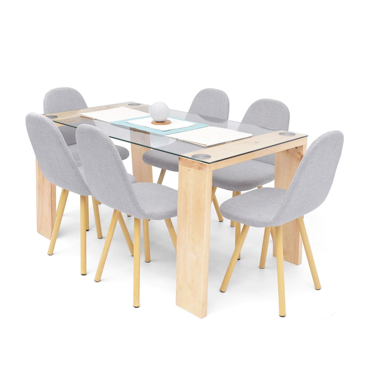 MICA - Juego de Comedor Moderno para 6 Personas Gris (Comedor + 6 Sillas) Mica