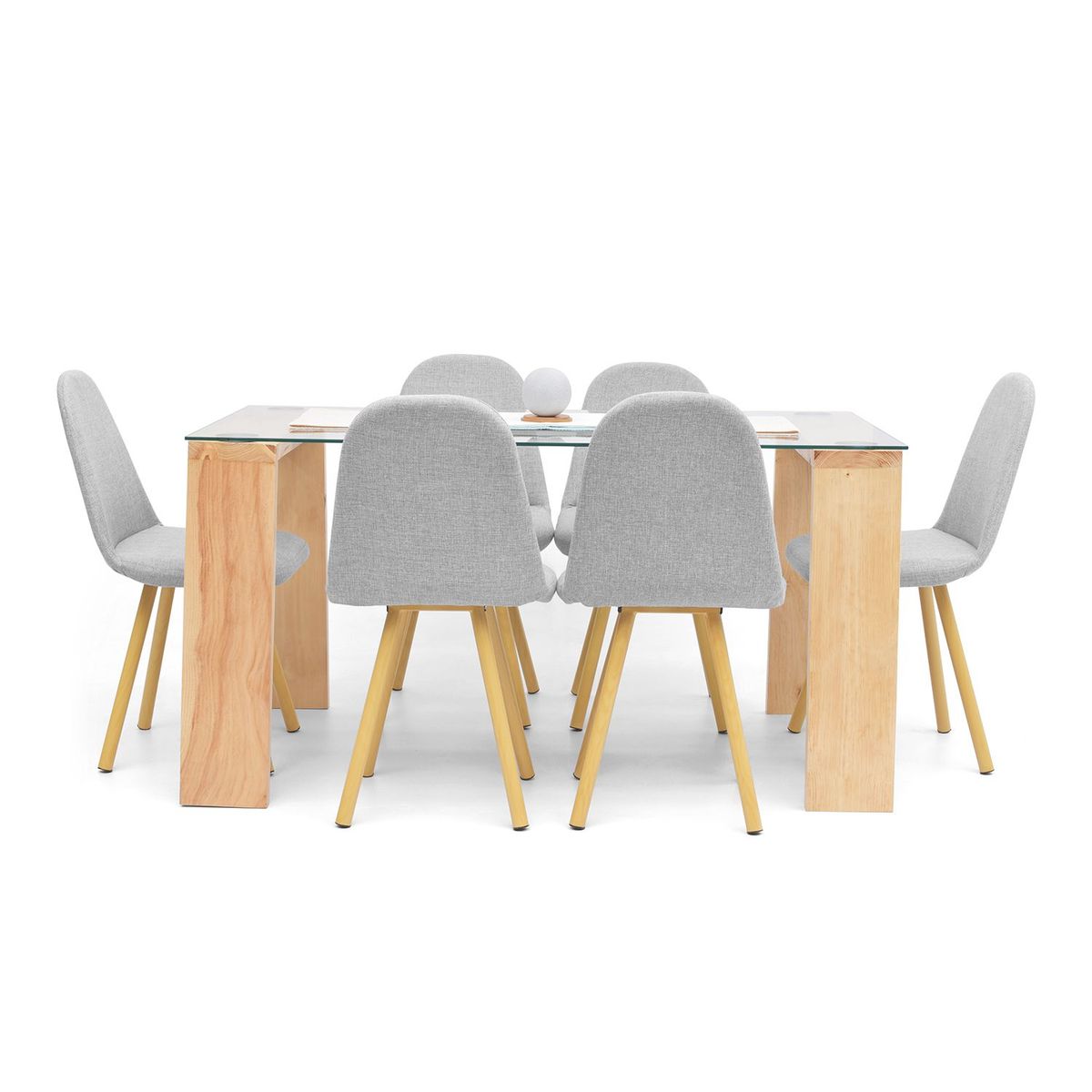 MICA - Juego de Comedor Moderno para 6 Personas Gris (Comedor + 6 Sillas) Mica