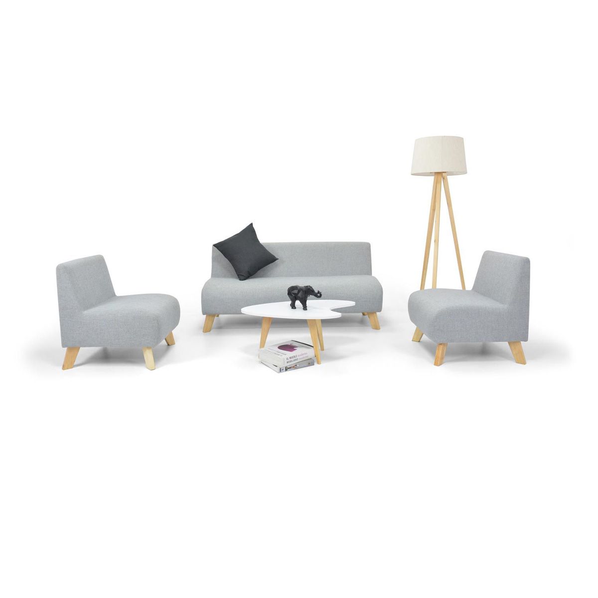 MICA - Juego de Sala Moderno en Tela (Sofá + 2 Poltronas + Mesa de Centro) Taniz Mica