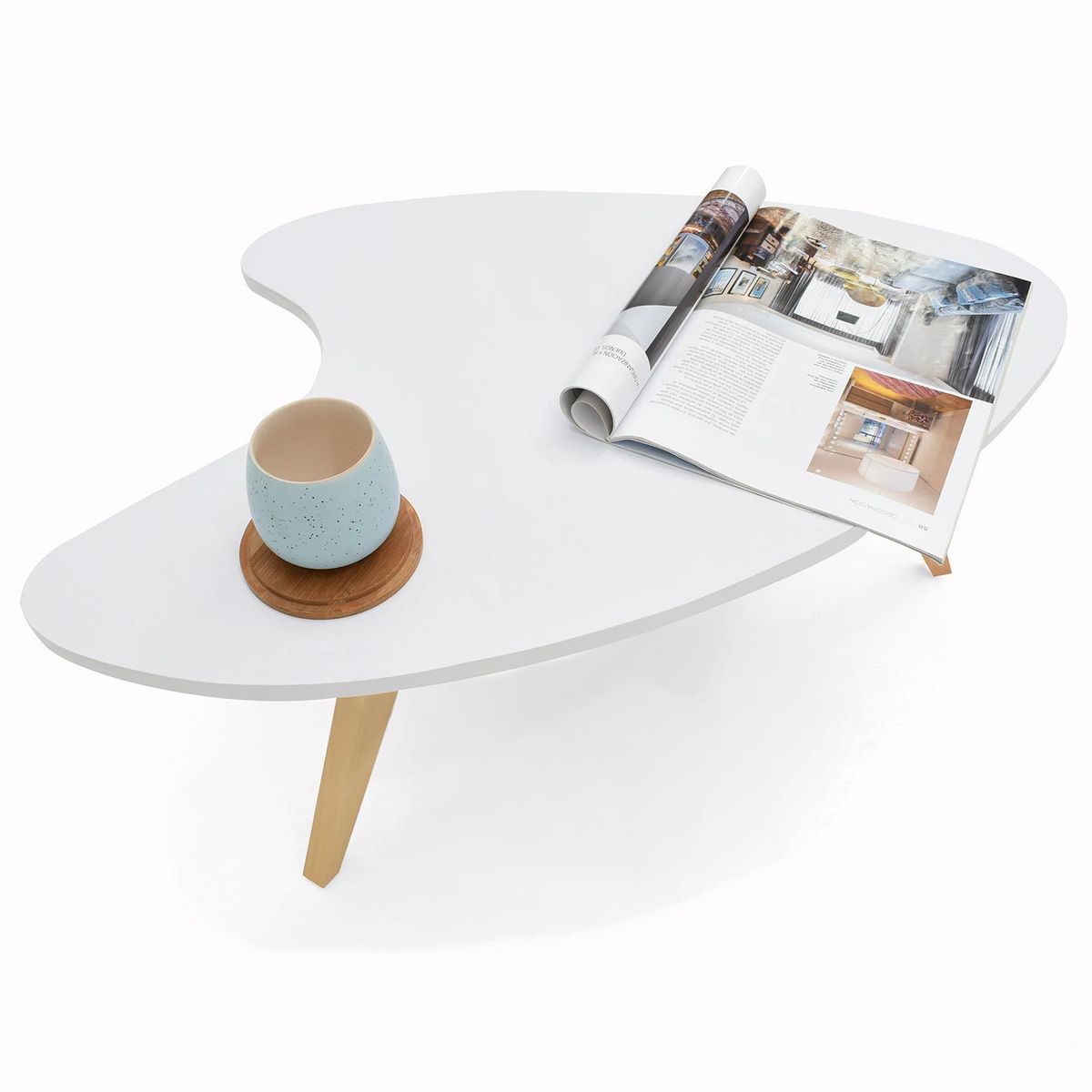 MICA - Mesa de Centro Moderna Forma Irregular  en Madera Taniz 51 x 35 x 82 cm Mica  - Mueble