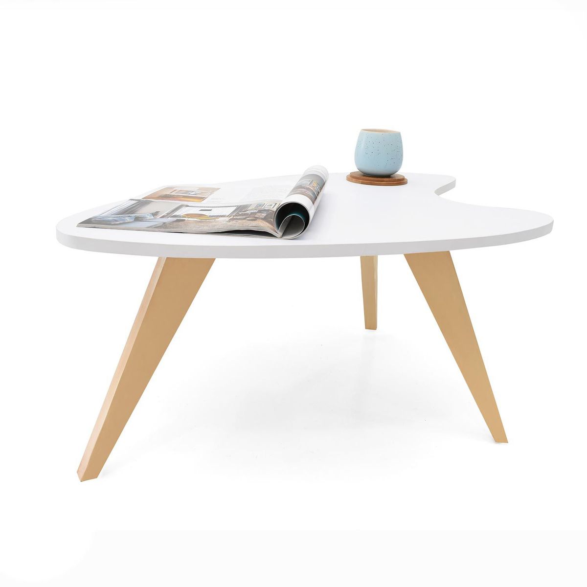 MICA - Mesa de Centro Moderna Forma Irregular  en Madera Taniz 51 x 35 x 82 cm Mica  - Mueble