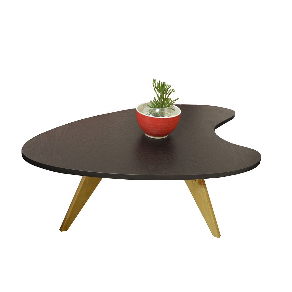MICA - Mesa de Centro Moderna Forma Irregular  en Madera Taniz 51 x 35 x 82 cm Mica  - Mueble