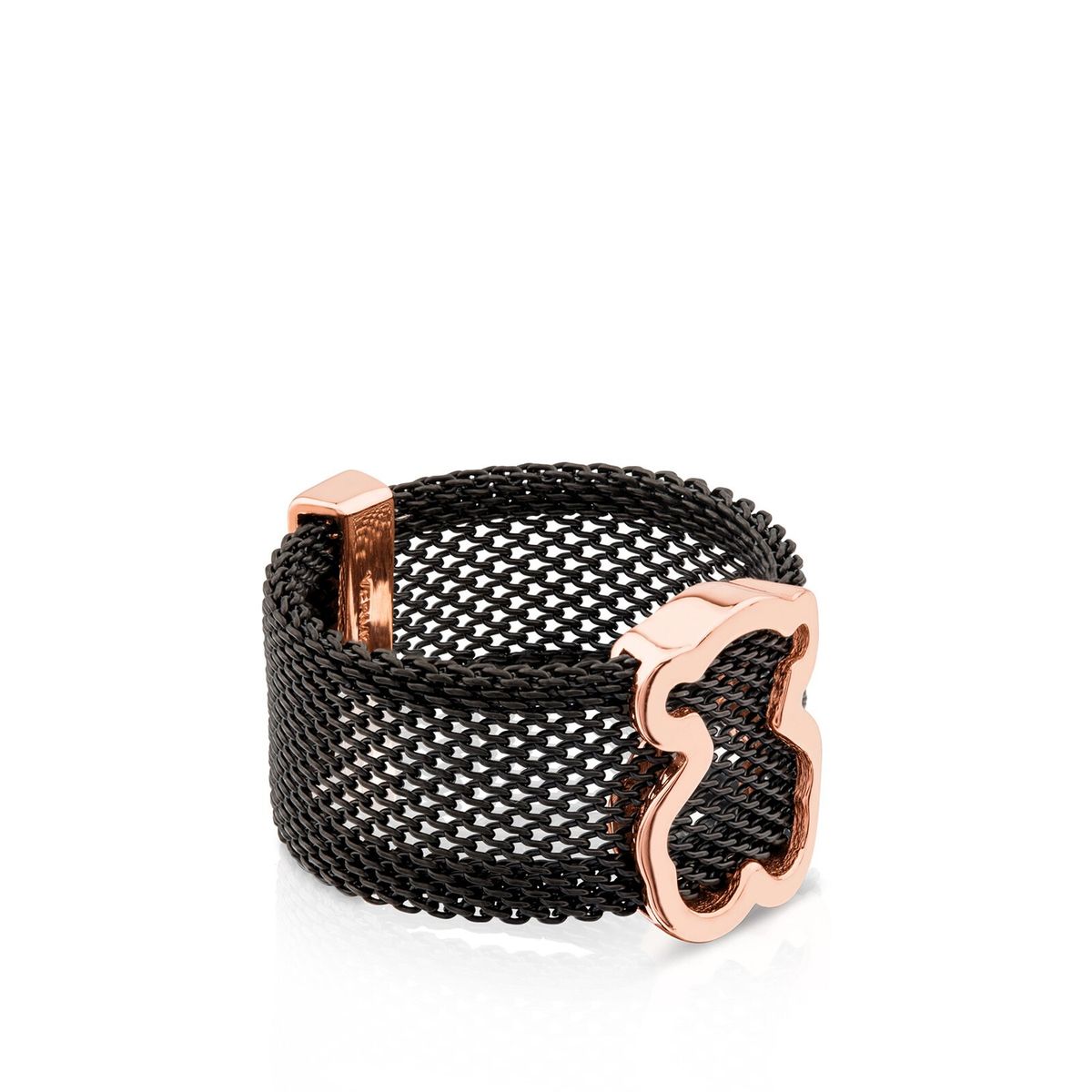TOUS - Anillo De Acero Ip Negro Y Plata Vermeil Rosa Motivo Silueta Oso Mesh