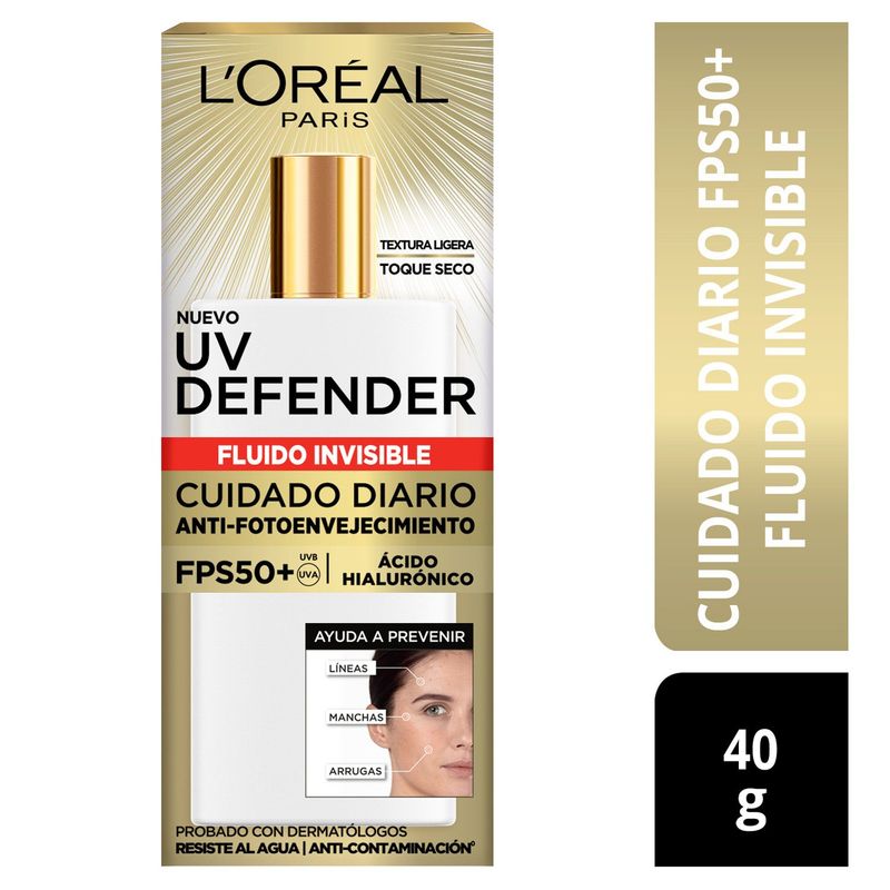 LOREAL PARIS - Protector Solar Loreal París Uv Defender Fluido Invisible Fps 50 X 40 Ml