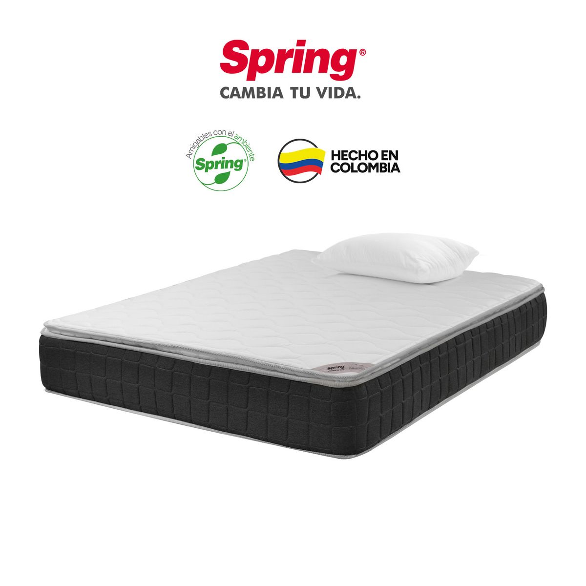 COLCHONES SPRING - Colchón SemiDoble Firmeza Media Ortopédico con Pillow Resortado Sensation 120 x 190 cm + 1 Almohada Colchones Spring