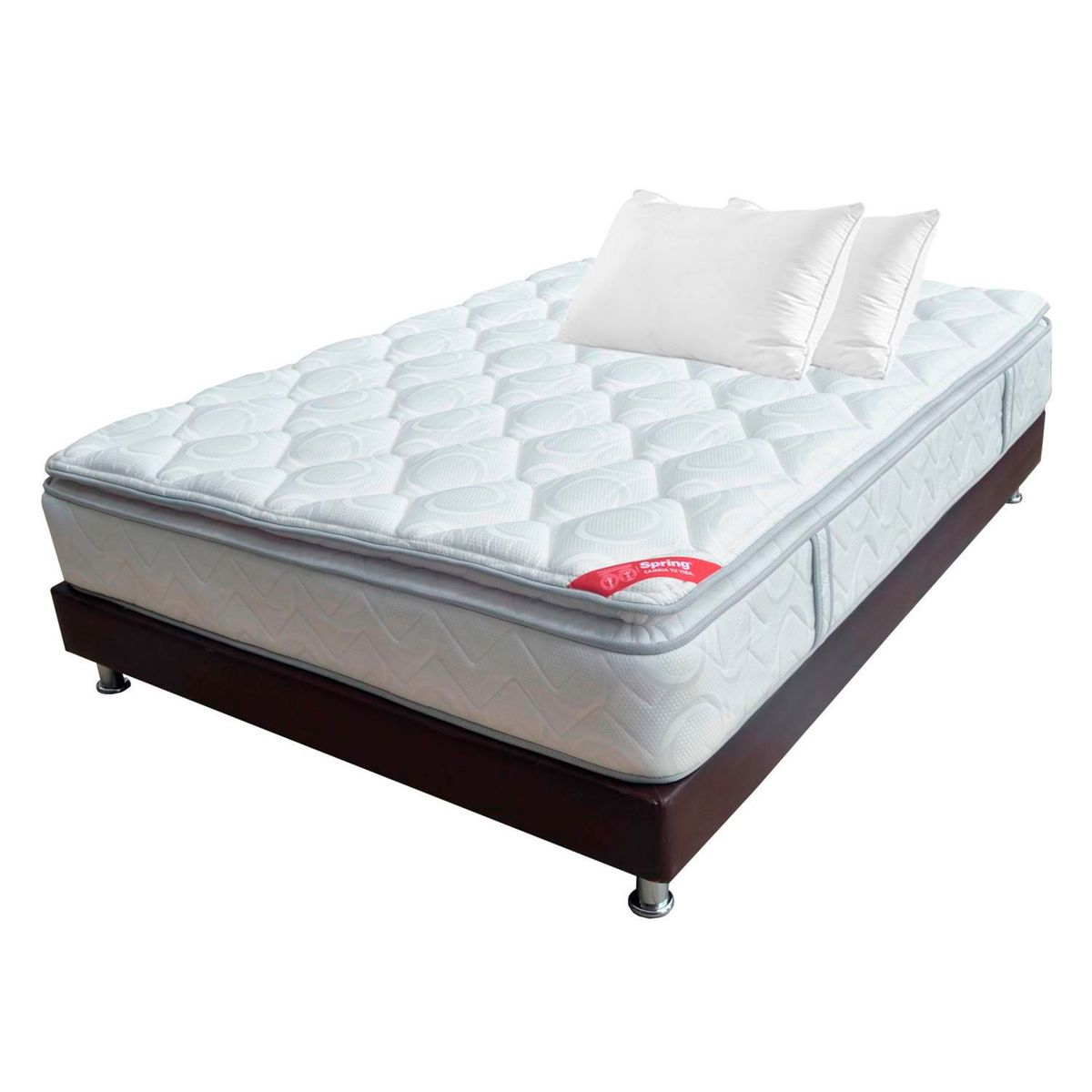 COLCHONES SPRING - Colchón con Base Cama Doble Firmeza Media Ortopédico con Pillow Resortado Sensation 140 x 190 cm + 2 Almohadas Colchones Spring