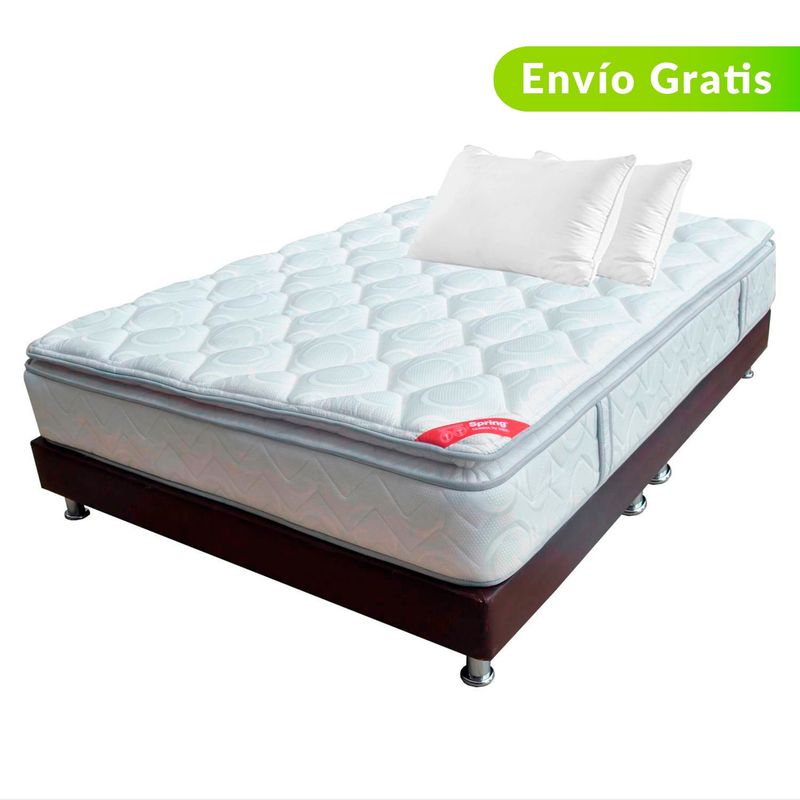 COLCHONES SPRING - Colchón con Base Cama King Firmeza Media Ortopédico con Pillow Resortado Sensation 200 x 200 cm + 2 Almohadas Colchones Spring