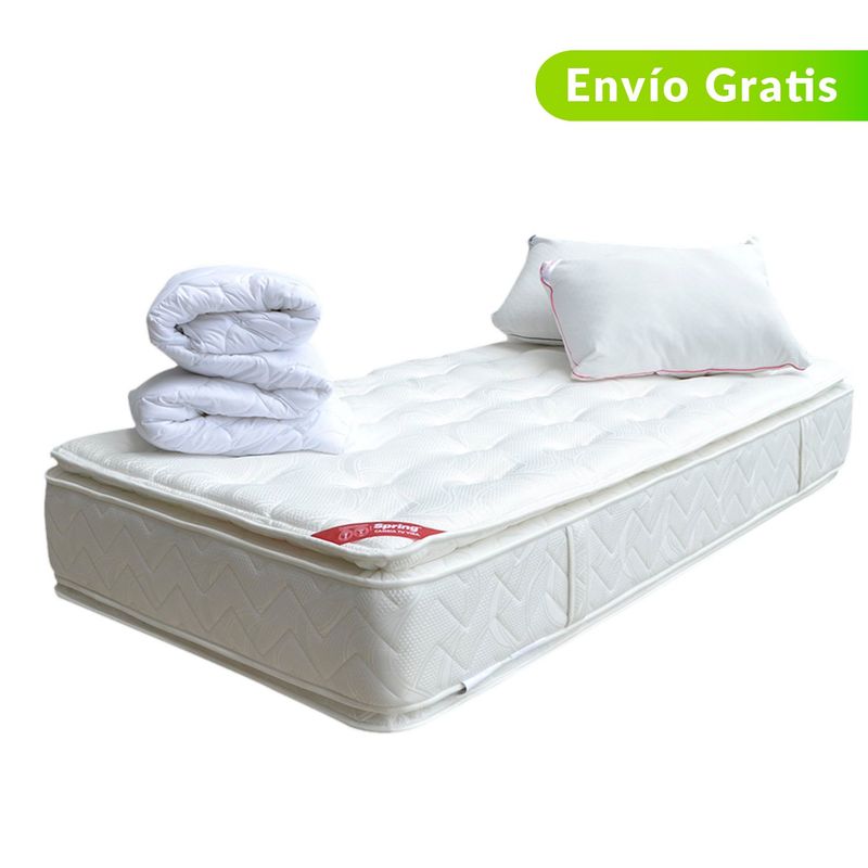 COLCHONES SPRING - Colchón Sencillo Firme Ortopédico con Pillow Espumado Supreme 100 x 190 cm + Almohada + Protector Colchones Spring - 0% Interés a 3 Cuotas Pagando con tu CMR Banco Falabella