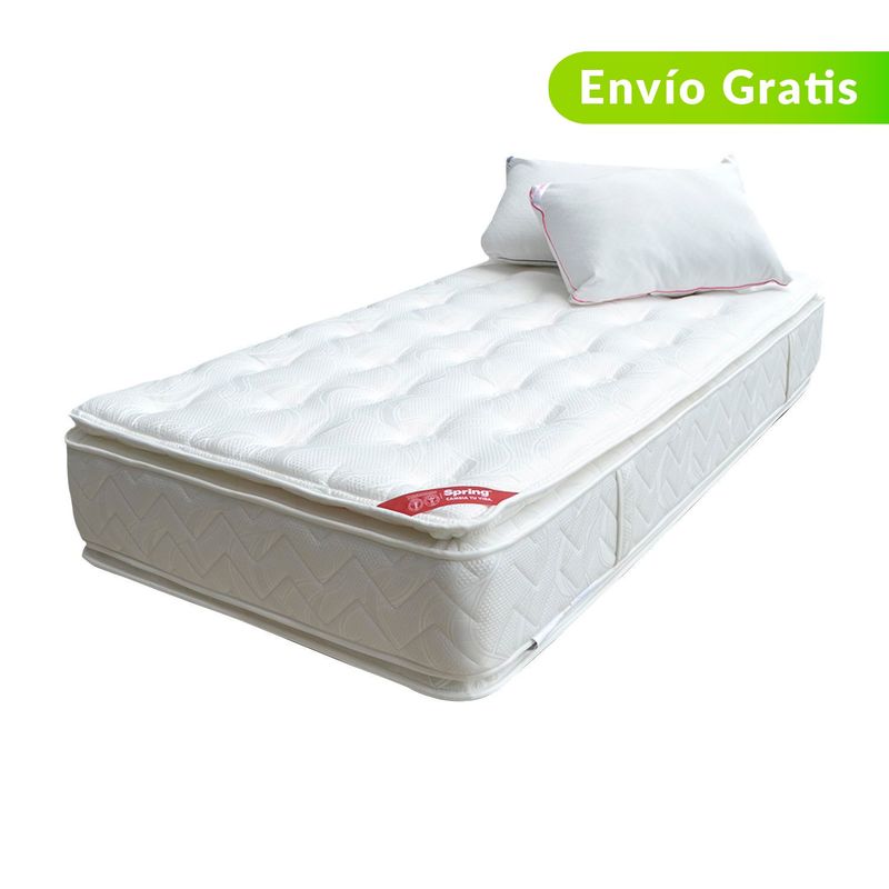 COLCHONES SPRING - Colchón Semidoble Firme Ortopédico con Doble Pillow Resortado Supreme 120 x 190 cm + Almohada Colchones Spring - 0% Interés a 3 Cuotas Pagando con tu CMR Banco Falabella