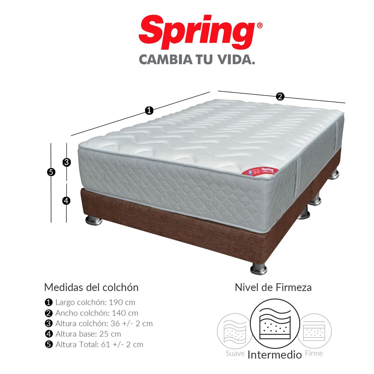 COLCHONES SPRING - Colchón con basecama Doble Espuma Gardens 140 x 190 cm + 1 Almohada Colchones Spring